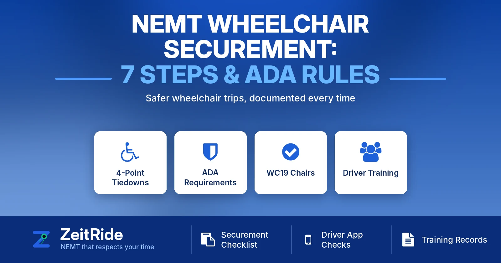 NEMT Wheelchair Securement: 7-Step Guide, ADA Rules & Driver Checklist